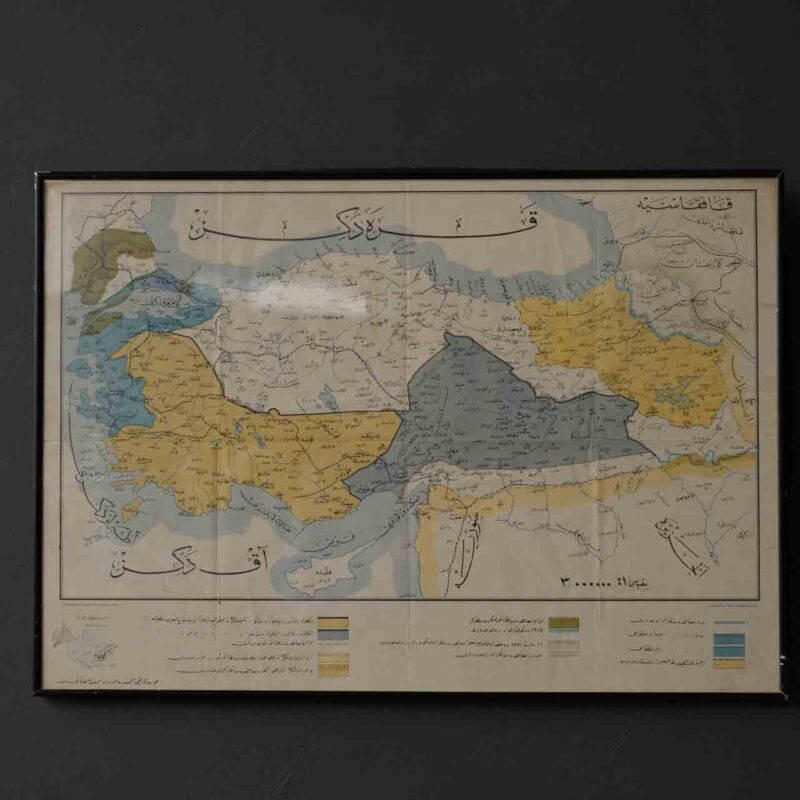 Osmanlıca Anadolu Haritası Sevr–Lozan Sınırları Viyana (Elbemühl) Baskısı, Kurum Mühürlü - PUN63